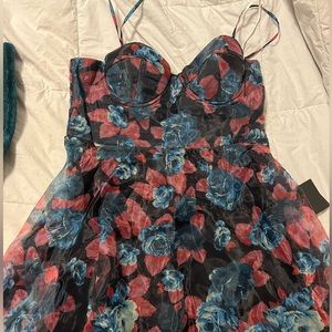 Navy Blue Floral Skater Mini Dress